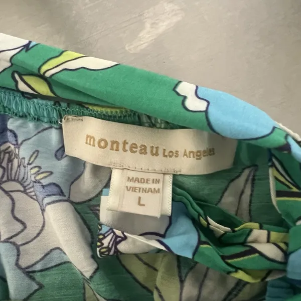 Monteau Los Angeles Floral Tiered Maxi Dress Green Size Large V-Neck Bohemian - Image 7