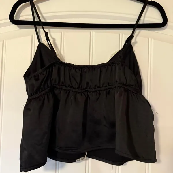 LA Hearts Black‎ Satin Lace Trim Cami Top Women's Size Small Tie Front - Image 5