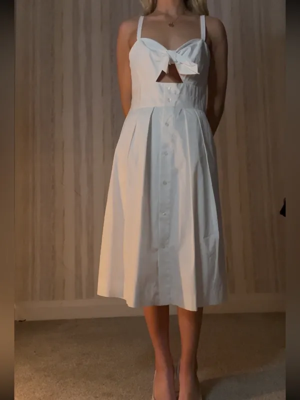Milly White Bow-Front Button Dress - Image 5