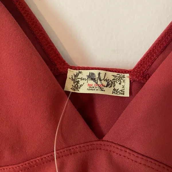 NWT Free People Intimately Red V-neck Cropped Stretchy Long Sleeve Top Medium - Image 2