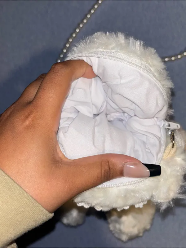 Plush White Teddy Bear Purse with Pink Bow - Image 3