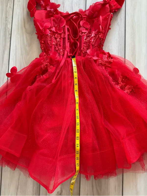 Warm Notices Floral-Bodice Short Babydoll Homecoming Dress Red NWT - Image 9