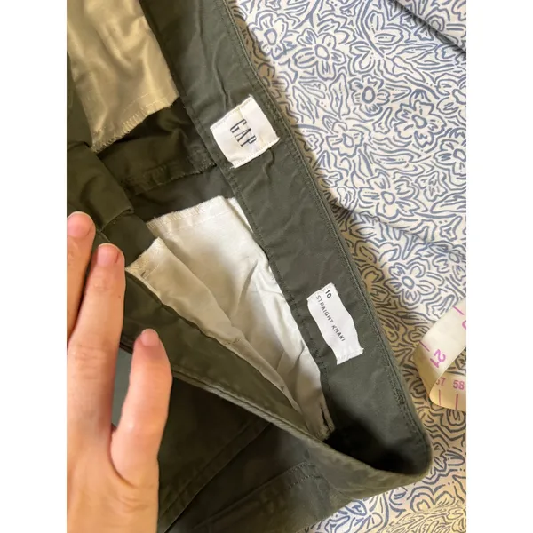 Gap Women Size‎ 10 Olive Green Straight Khaki Pants High Rise Zip Pockets Cotton - Image 3