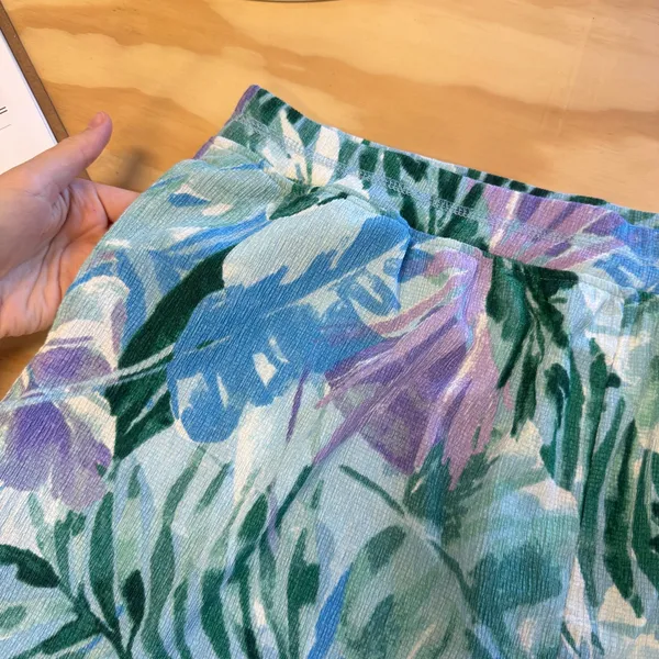 Cuddl Duds Tropical Palm Print Wide Leg Pants Blue Green Purple XL High Waist - Image 5