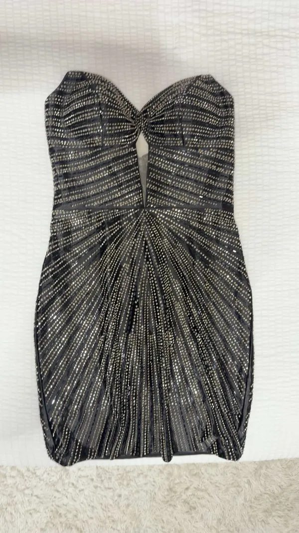 Sparkly Black Sweetheart Tight Short Homecoming Dress with Beading - Image 2