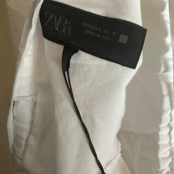 ZARA White Poplin Tiered Maxi Dress - Open Back Tie - Size L - Image 7