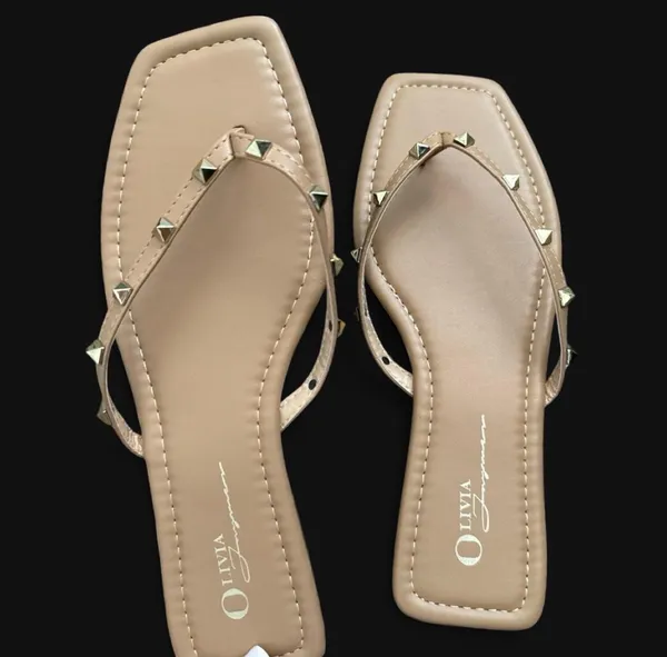 Olivia Ferguson Tan Gold Studded Sandals - Image 10