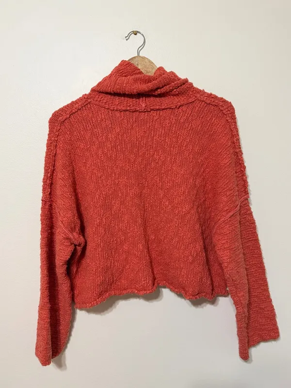 Free People Big Easy Cowl Neck Sweater Small Oversized Burnt Orange Fall EUC - Image 7
