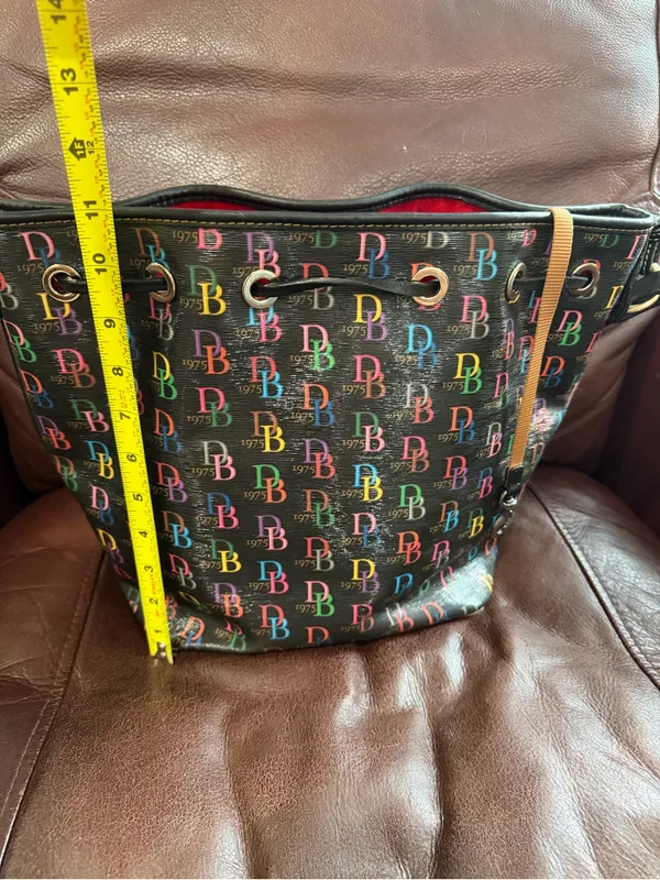 Dooney & Bourke Black Multicolor DB Logo Drawstring Shoulder Bag - Image 5