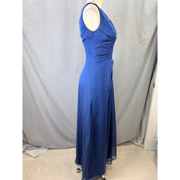 Belsoie Royal Blue Pleated Chiffon Embellished‎ V-Neck Formal Gown Dress 6 Prom - Image 10
