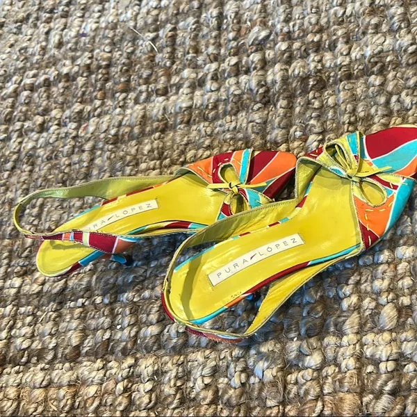 Pura Lopez 90s Vintage Pucci Inspired Sling Back Kitten Heels Size 36 - Image 7