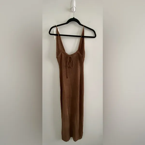 Brown Knit Halter Maxi Dress Size Medium New With Tag - Image 5