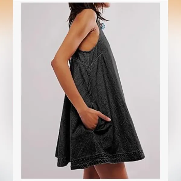 Casual Denim Black Dress - Image 4
