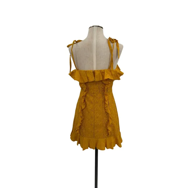Majorelle Mara Eyelet Ruffle Mini Dress Mustard Yellow Tie Strap Size‎ Small - Image 9