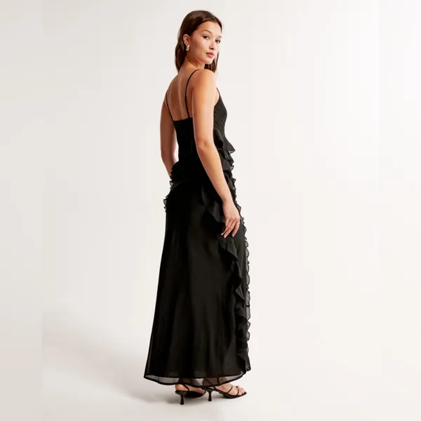 Abercrombie & Fitch Draped Ruffle Maxi Dress in Black Size Large New with tag - Image 4