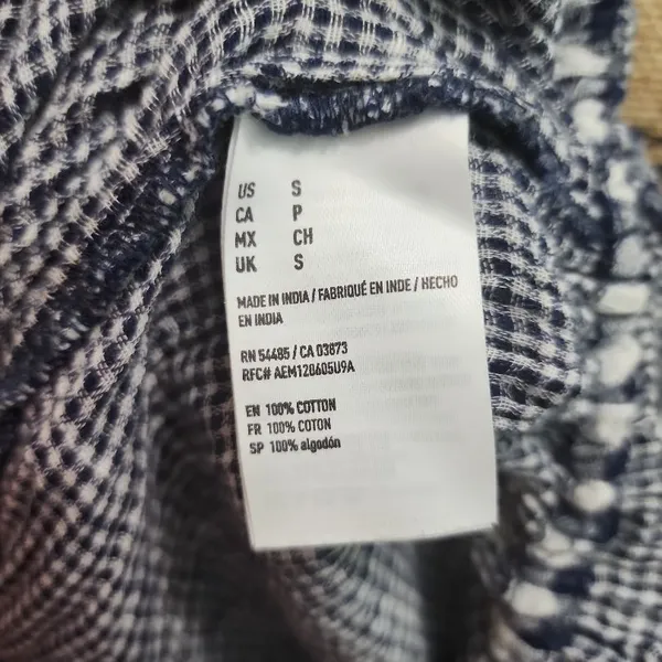 American Eagle Outfitters Top Womens Size Small Blue‎ White Gingham Crop Shirred - Image 5