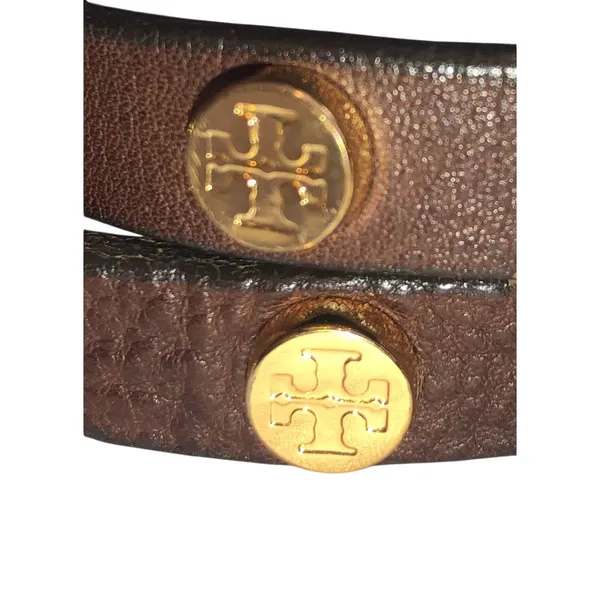 Tory Burch Leather Wrap Bracelet Brown Gold Tone Logo Studs Boho Chic Equestrian - Image 3