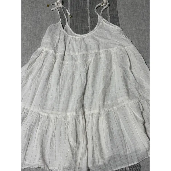 Aerie Womens White Gold Metallic Stripe Tiered Babydoll Cami Tank‎ Top Medium - Image 7