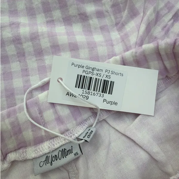 All For Mimi PJ Shorts Set Gingham Size XS Lilac White Lemon - Image 4