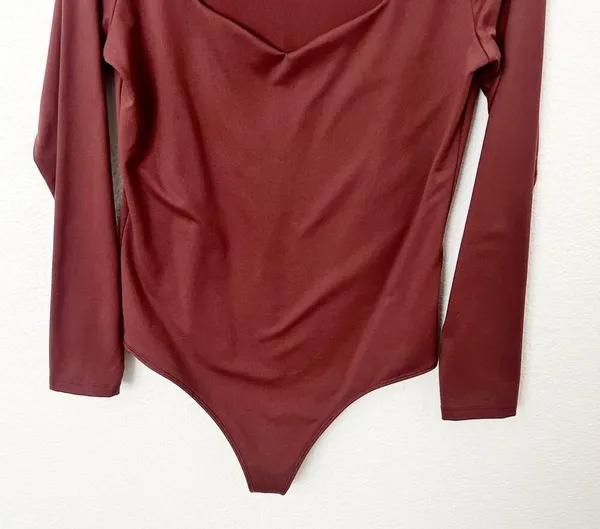 [Abercrombie & Fitch] Brown Sweetheart Neckline Long Sleeve Bodysuit Sz Large L - Image 7