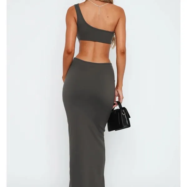 White Fox Midnight Dancing One Shoulder Charcoal Maxi Bodycon Dress Size L NWT - Image 4
