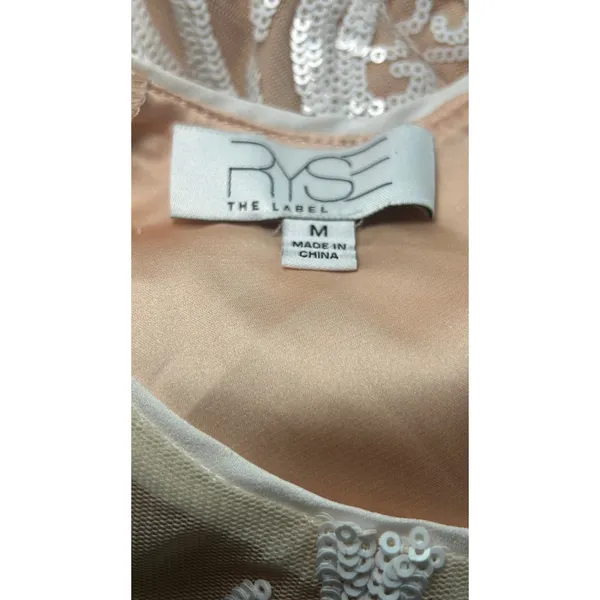 Ryse Emily Cutout Sequin Maxi Gown M White Nude Illusion Formal Slit NWOT - Image 6