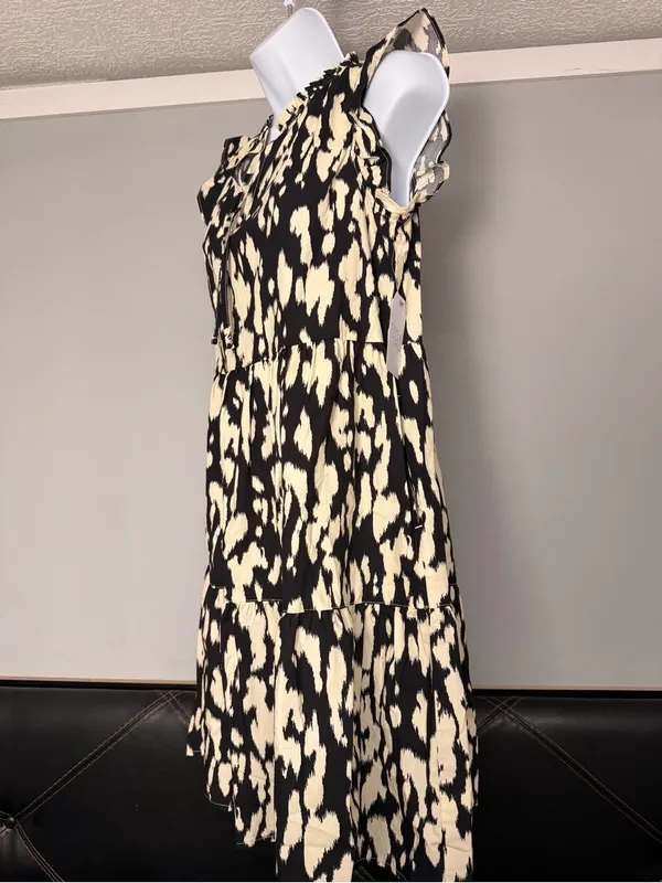 Time and Tru Black and Cream Printed Tiered Mini Dress - Image 3