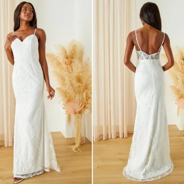 LULUS Bridal Wedding Elegant Sophisticated Floral Sophisticated Mermaid Gown - Image 2