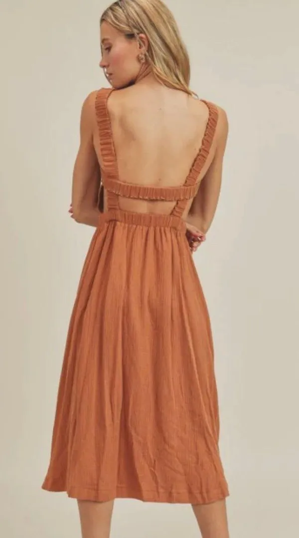 Maude Burnt Orange Midi Dress - Image 2