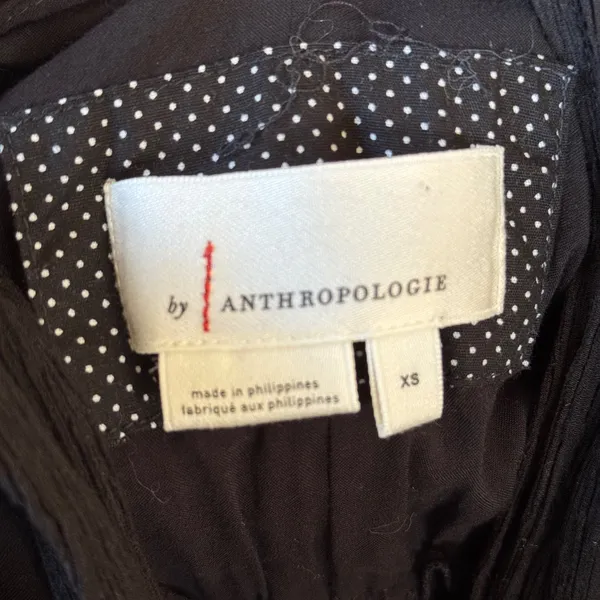 Anthropologie‎ Black Crinkle Wide Leg Jumpsuit Smocked Waist Halter XS - Image 8