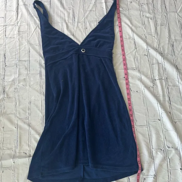 Venus Lingerie Mini Slip Dress Deep Navy Blue V-Neck M 90s Y2K Spaghetti Strap - Image 15