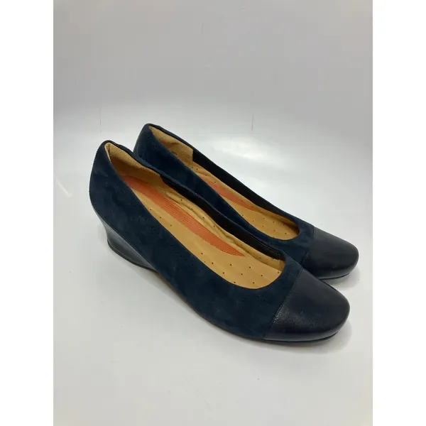 Clarks unstructured navy blue suede wedge‎ pumps women's size 10 professional - Image 3