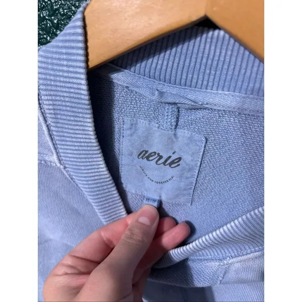 Aerie Blue Distressed Oversized Slouchy Crewneck Size XS - Image 2