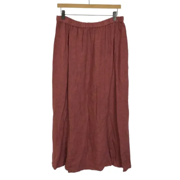 FLAX Womens Size Large Pull On 100% Linen Rust Red Maxi Skirt - Image 3