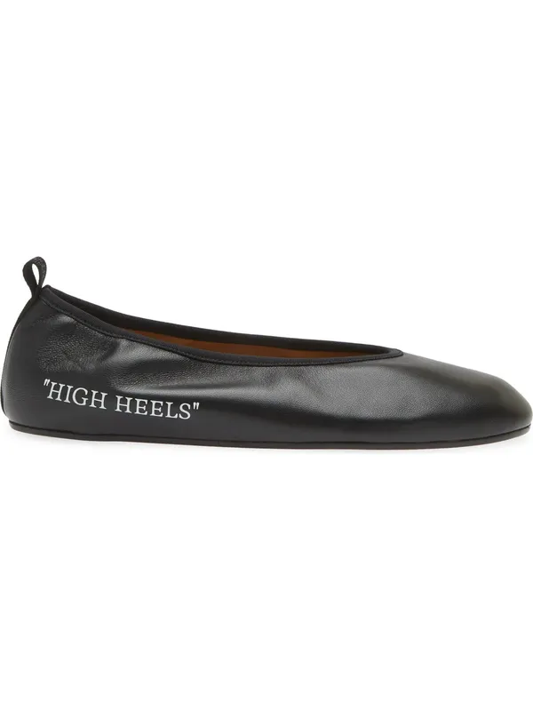 OFF-WHITE Leather Slip On Ballet Ballerina High Heel Flats - Image 3
