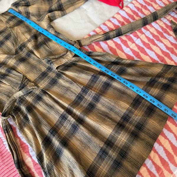 Free People English Rose Plaid Mini Dress Linen Blend Size 2 - Image 16
