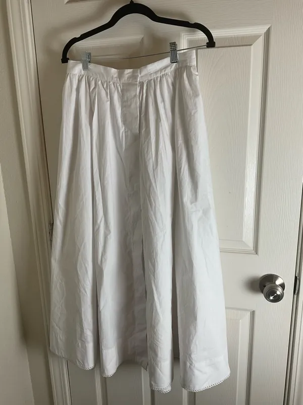 Zara White 100% Cotton Button-Front Midi Skirt with Eyelet Lace Trim - Size S - Image 2
