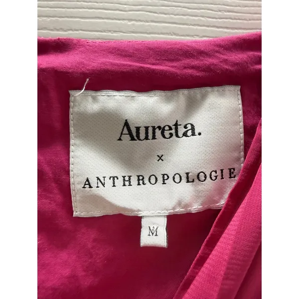 Aureta x Anthropologie Pleated Mini Dress‎ Magenta Pink V-Neck Balloon Sleeve M - Image 6