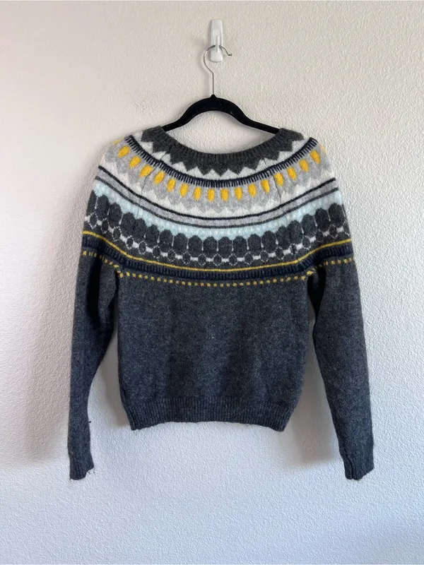 GAP Women's Circular Fair Isle Sweater Heather‎ Charcoal Fisherman Nordic Winter - Image 8