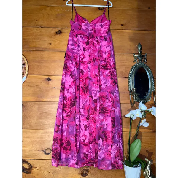 NWT Lulus Beautiful Soul Fuchsia Floral Twist-Front Maxi Dress Cruise Size S - Image 6