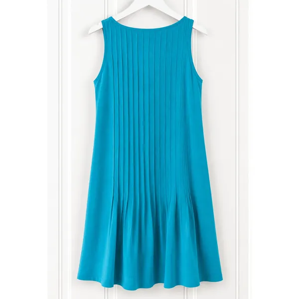 Lauren Ralph Lauren Dress Womens 14 Turquoise Blue Pintuck Sleeveless Pockets - Image 2