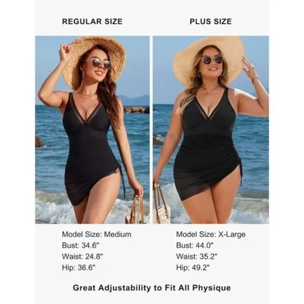 Blooming Jelly X-LARGE One-Piece Swimsuit Tummy Control Swim Dress BLACK - Image 3