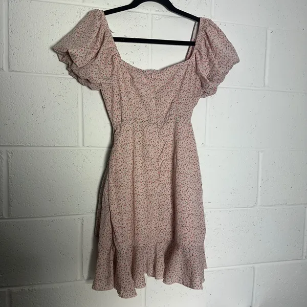 Princess Polly Pink Floral Puff Sleeve Faux Wrap Ruffle Mini Dress US 2 - Image 4
