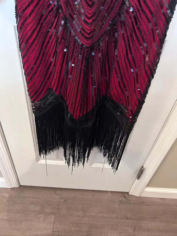 Flapper Dress 1920 Beaded/Fringed/Sequins Size L Black/Red - Image 2