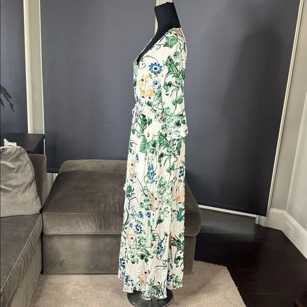 Women’s Floral Maxi Dress 3/4 Sleeve Empire Waist Button Front V-Neck Size XL - Image 5