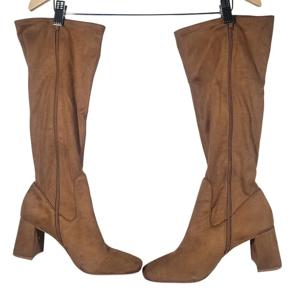 Nordstrom Rack Women's Tan Suede Block‎ Heel Knee High Boots Size 10M - Image 9