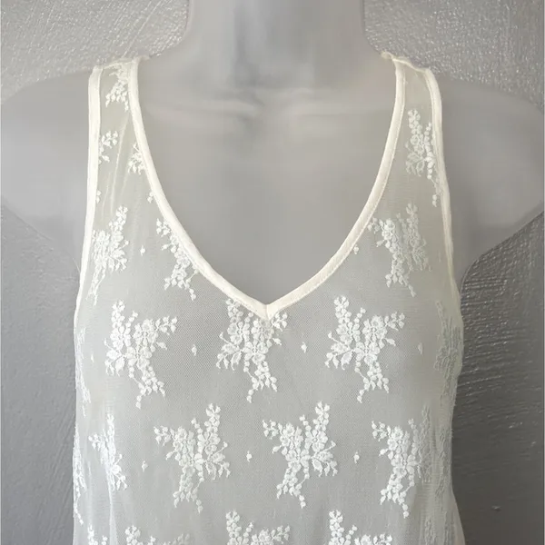 Abercrombie & Fitch Tank Top Size XS White Sheer Lace Coquette Romantic Floral - Image 2
