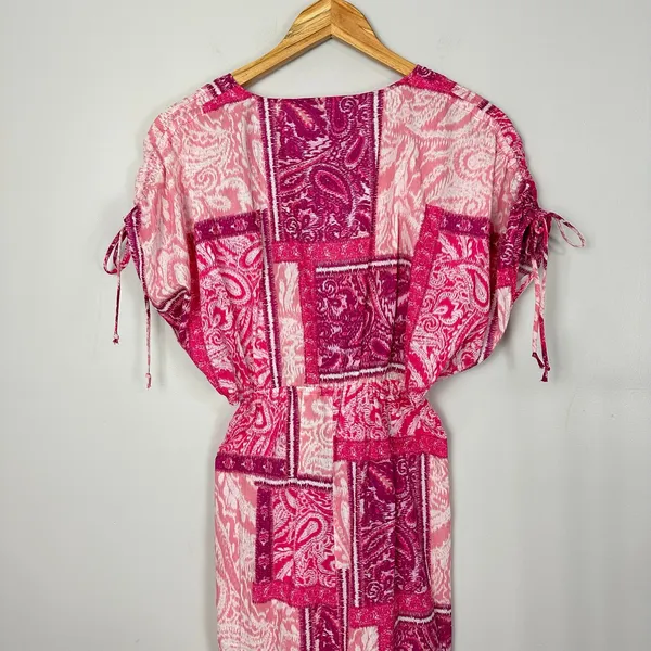 Zara Patchwork Paisley Cotton Maxi Dress Cutout Side M Pink NWT Blogger Favorite - Image 9