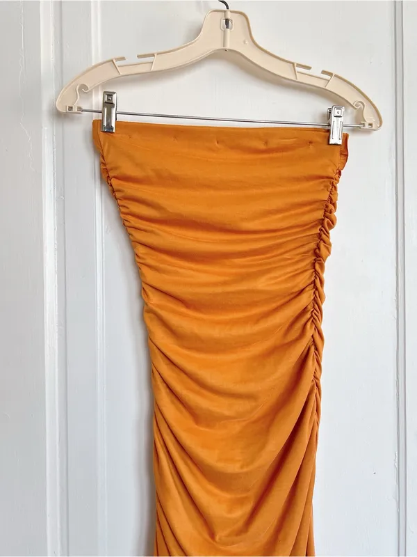 Anthropologie • The Gabbie Strapless Ruched Tube Dress jersey knit Mango orange - Image 14