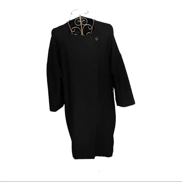 Zara Asymmetrical Cocoon Jacket Womens Medium Black 3/4 Sleeve Snap Front - Image 4